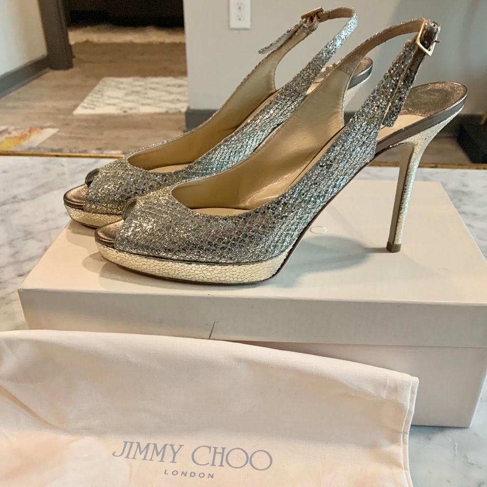 Jimmy Choo Nova Glitter Platform Slingback Sandal